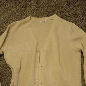 Cream V-Neck Button Front Cardigan Sweater
